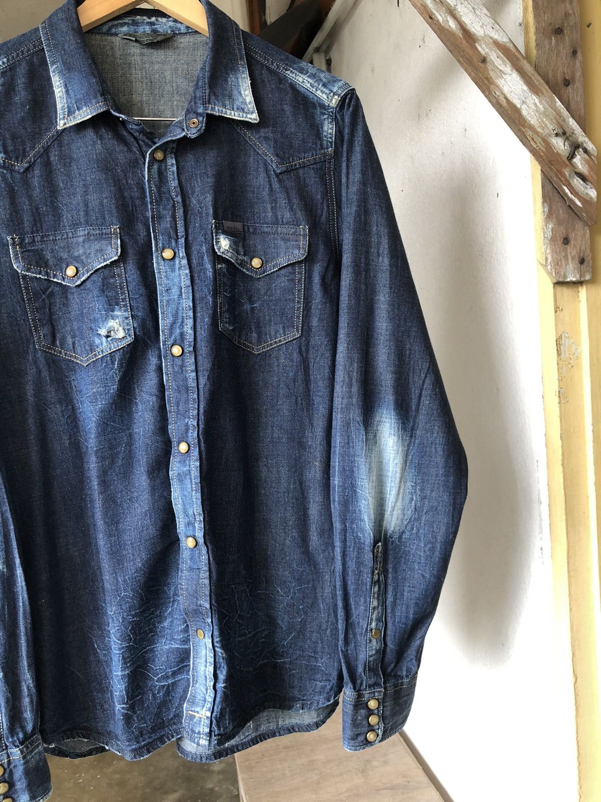 Diesel Rare🔥 Diesel Industries Distressed Punk Western Denim Shirt Size US XL / EU 56 / 4 - 5 Thumbnail