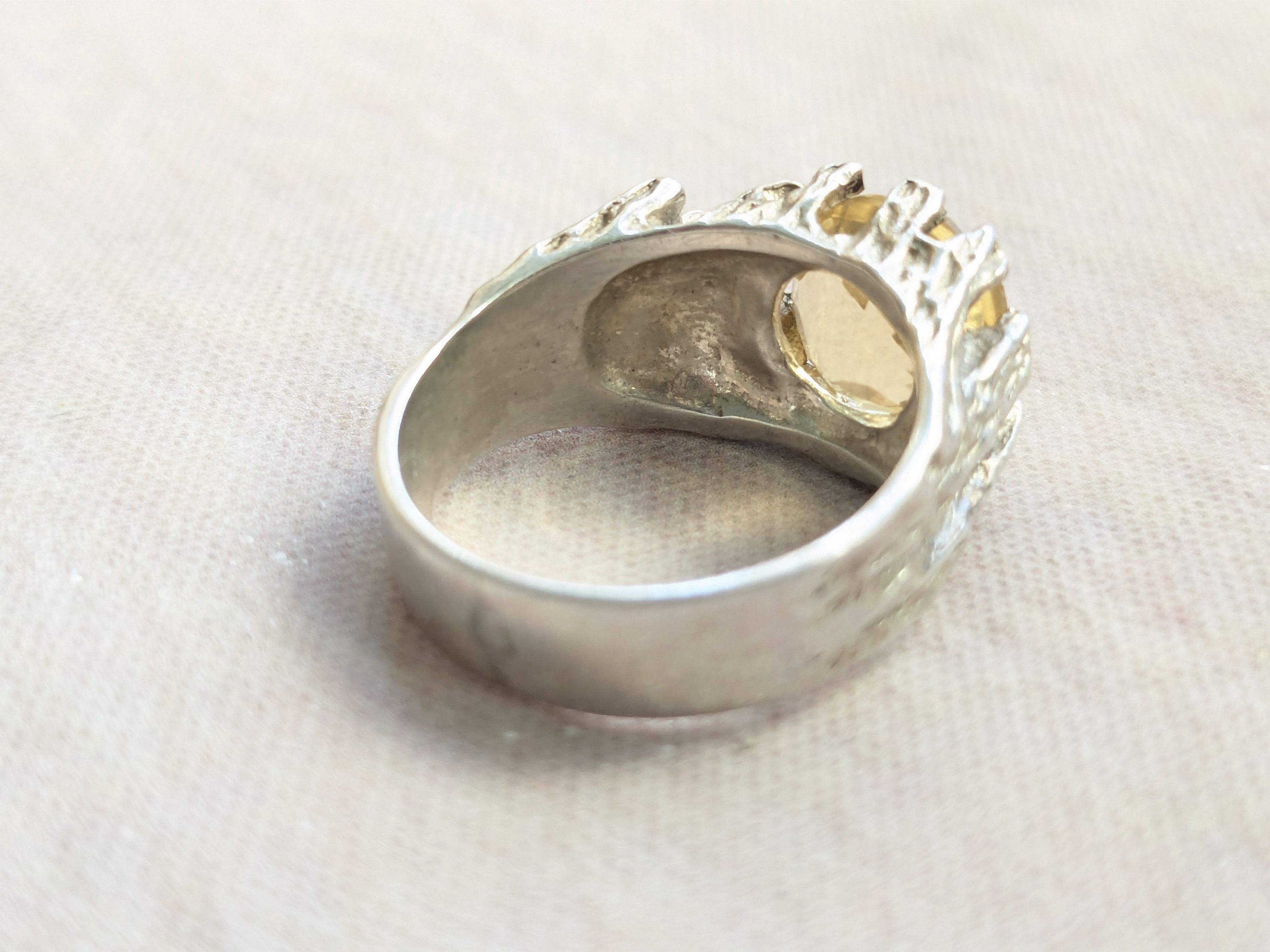Sterling Silver × Vintage Vintage Sterling Silver Ring Yellow Citrine 7 Brutalist Size ONE SIZE - 6 Thumbnail
