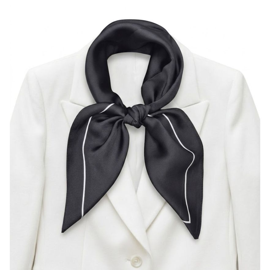 Other ✨Elegant Bandana Square Silky Scarf BLACK White border Soft Size ONE SIZE - 2 Thumbnail