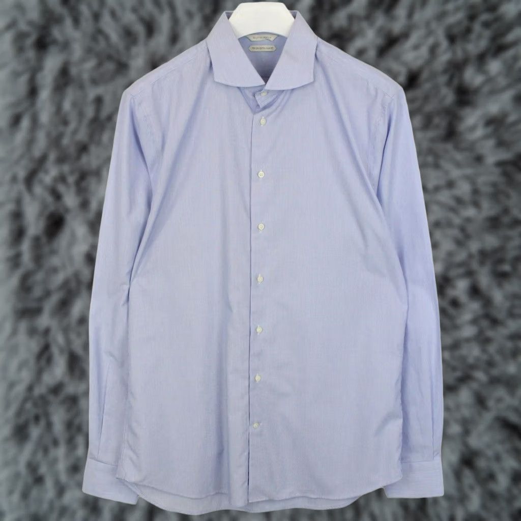 Suitsupply SUITSUPPLY Try On Extra Slim Fit Formal Shirt Men's 44-7 / 17 1/2L Cutaway Neck Blue Pinstripe Cotton Long Sleeve Size 44R - 1 Thumbnail