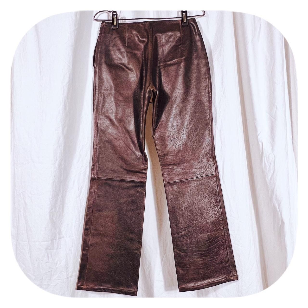 Vintage Wmns Y2k Lace Up Deep Brown Leather Bootcut Pants 28” Size 28" / US 6 / IT 42 - 4 Thumbnail