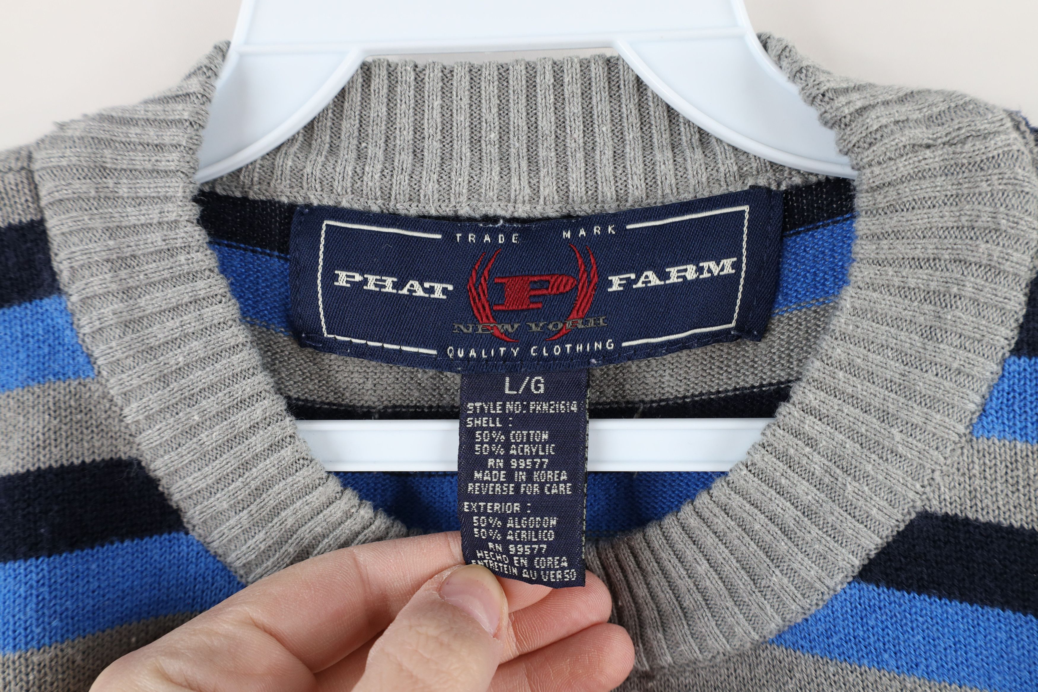 Phat Farm × Vintage Vintage Phat Farm Fit Striped Knit Short Sleeve Sweater Size US L / EU 52-54 / 3 - 6 Thumbnail