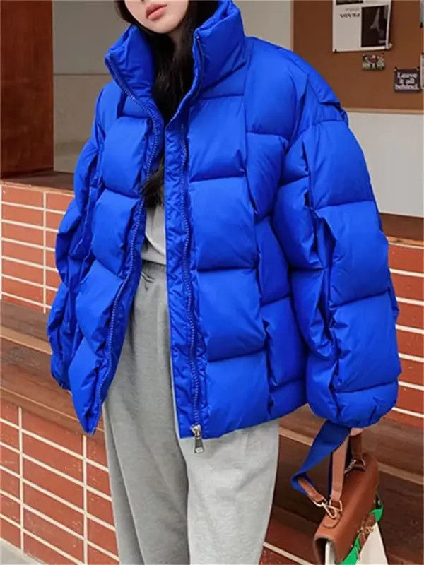 Japanese Brand Blue Layered-Design Puffer Jacket Size XXL / US 16-18 / IT 52-54 - 1 Thumbnail