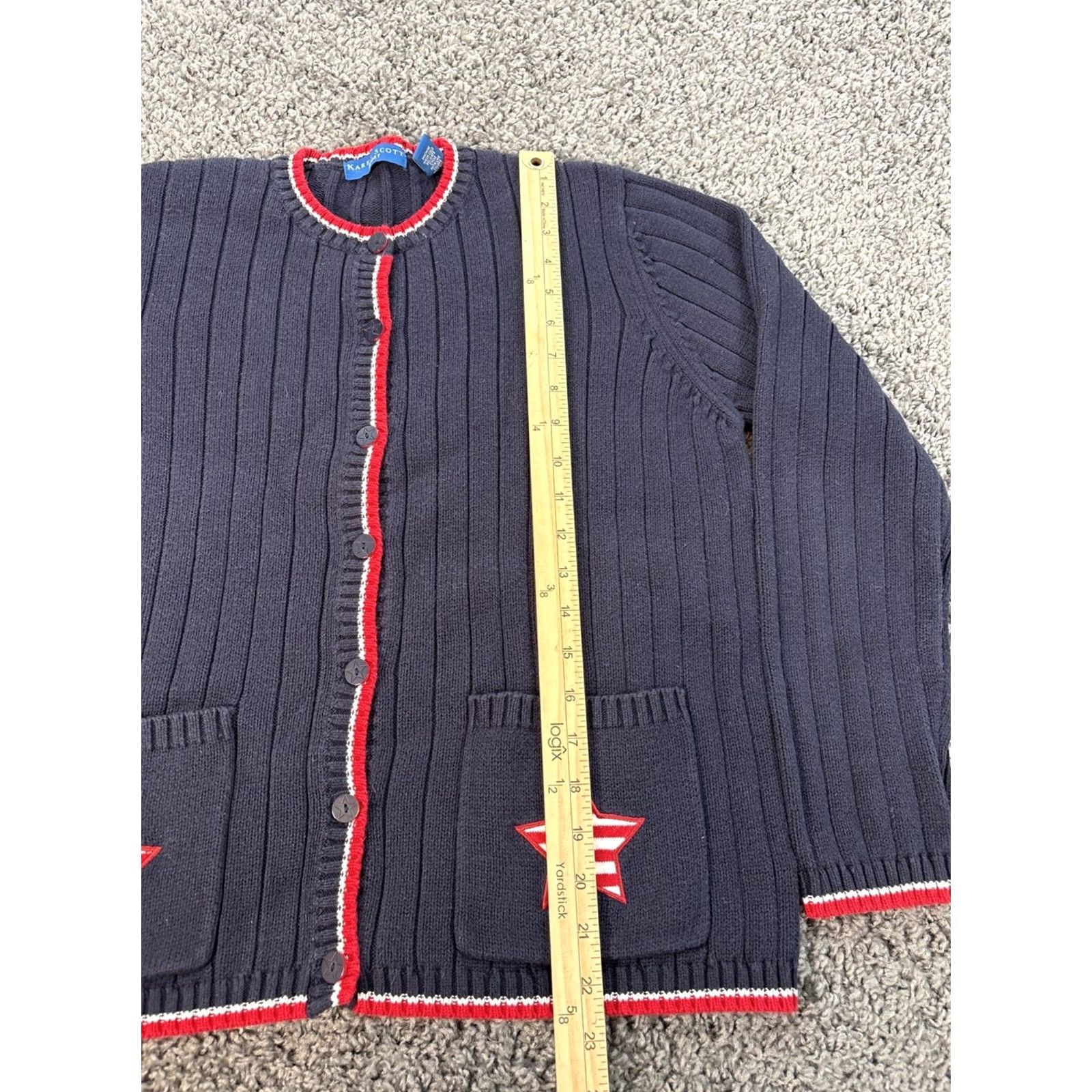 Vintage VINTAGE Karen Scott Cardigan Sweater Womens Medium Blue 90s Chunky-Knit Embroidered Crew Neck"} Size M / US 6-8 / IT 42-44 - 2 Thumbnail
