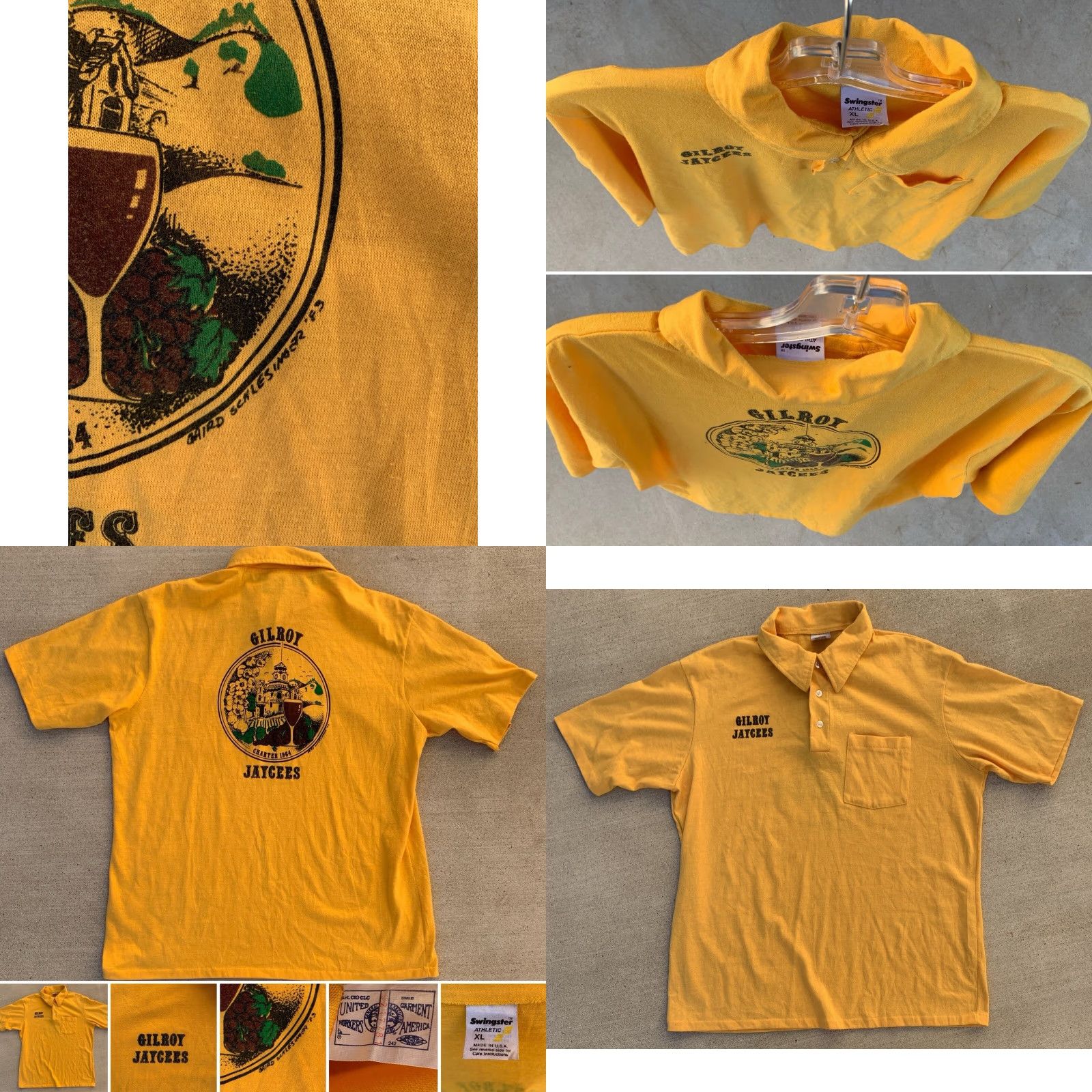 Vintage VINTAGE Swingster Polo Shirt XL Yellow Graphic Union Made UK California 83 90s Mens Shirt Size US XL / EU 56 / 4 - 9 Thumbnail