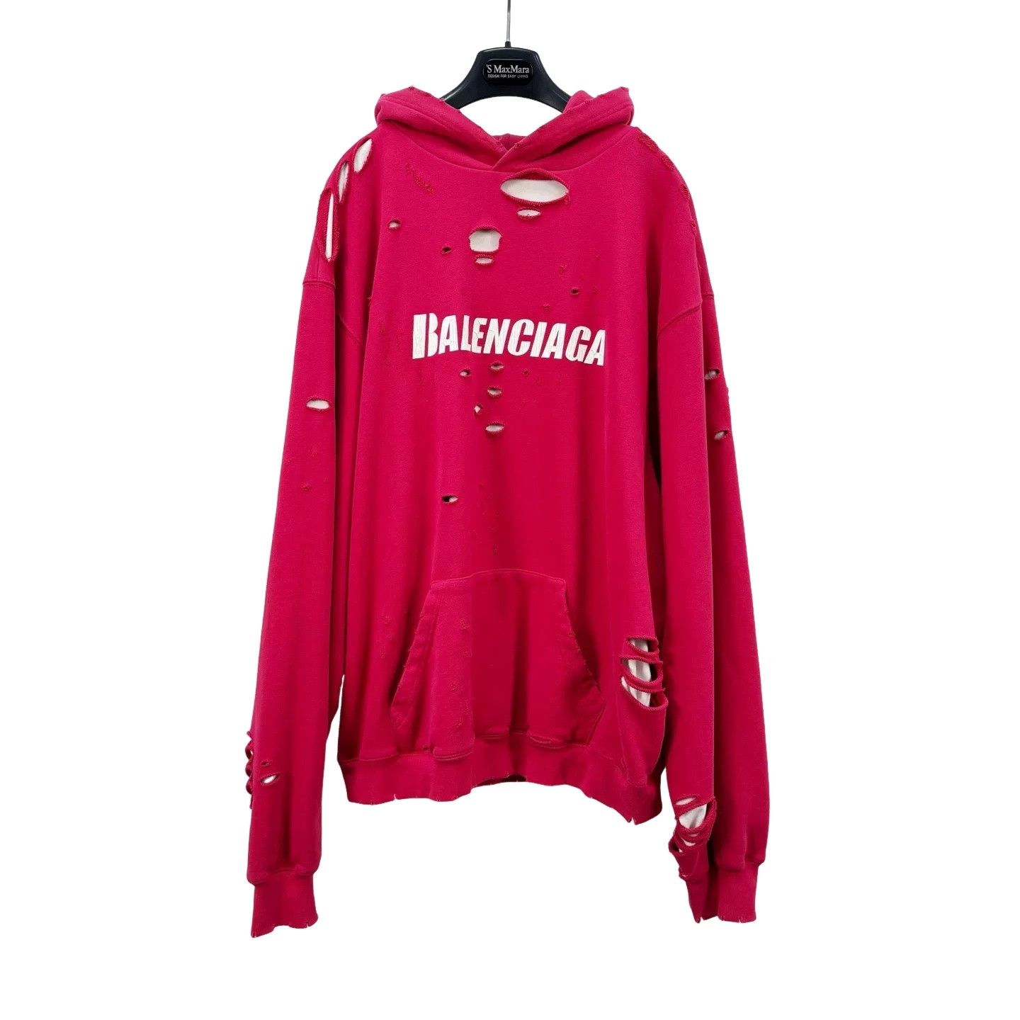 Balenciaga Balenciaga Distressed Logo Hoodie Red Size XS Size US XS / EU 42 / 0 - 1 Thumbnail