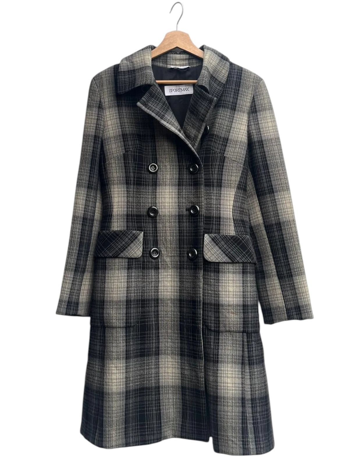 Max Mara Sportmax Plaid Double Breasted Wool Blend Coat Size S / US 4 / IT 40 - 2 Thumbnail