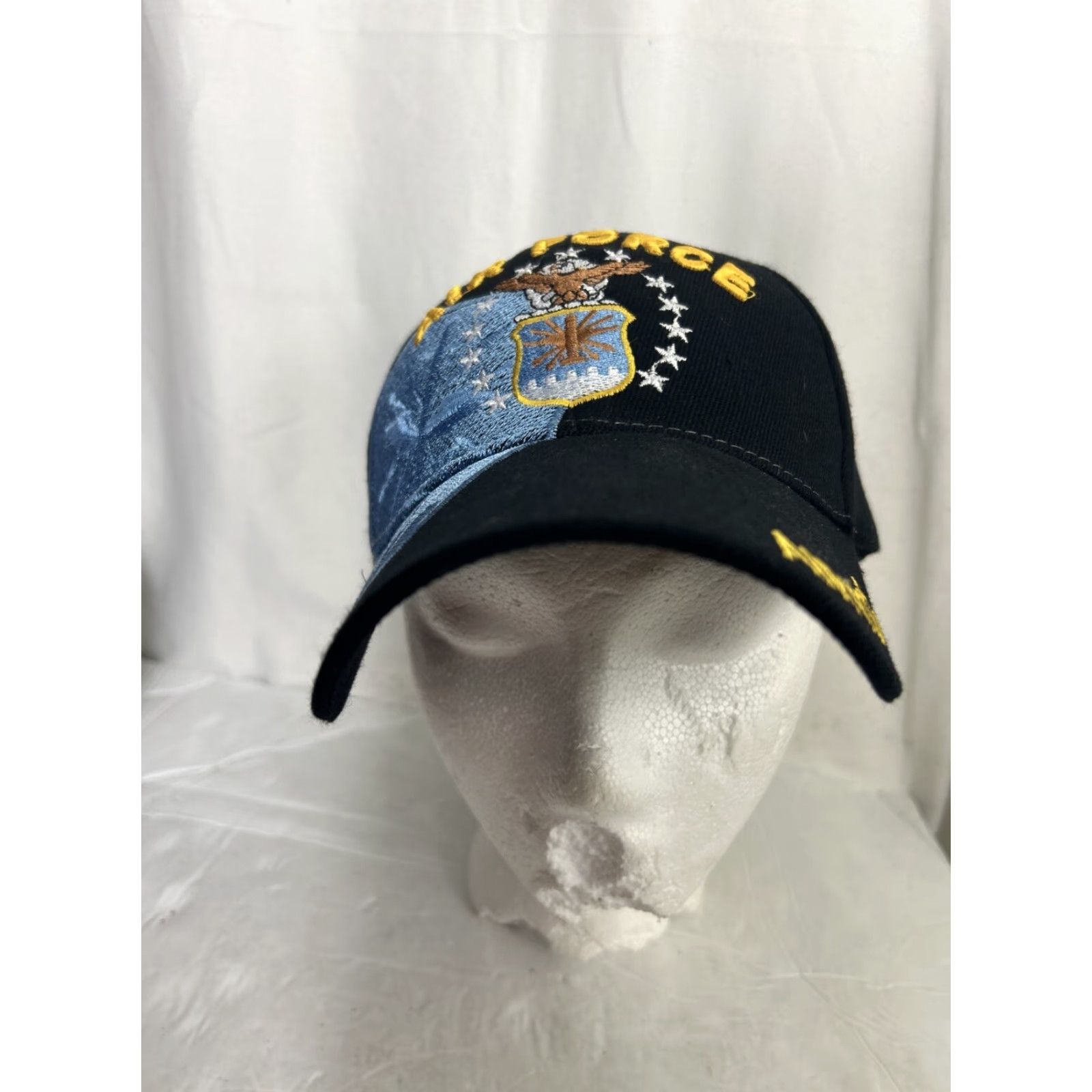 Vintage United States Air Force Baseball Hat Strap Back Hook Loop Black Embroidered Men One Size Ballcap Size ONE SIZE - 2 Thumbnail