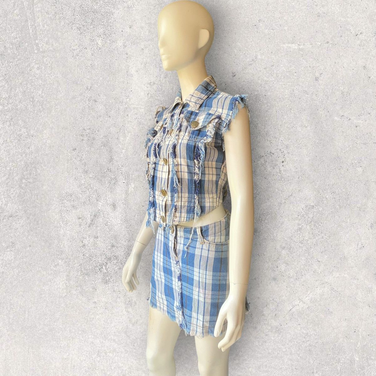Vivienne Westwood Vintage 1999 Blue Plaid Fray Hem Set Size XS / US 0-2 / IT 36-38 - 2 Thumbnail