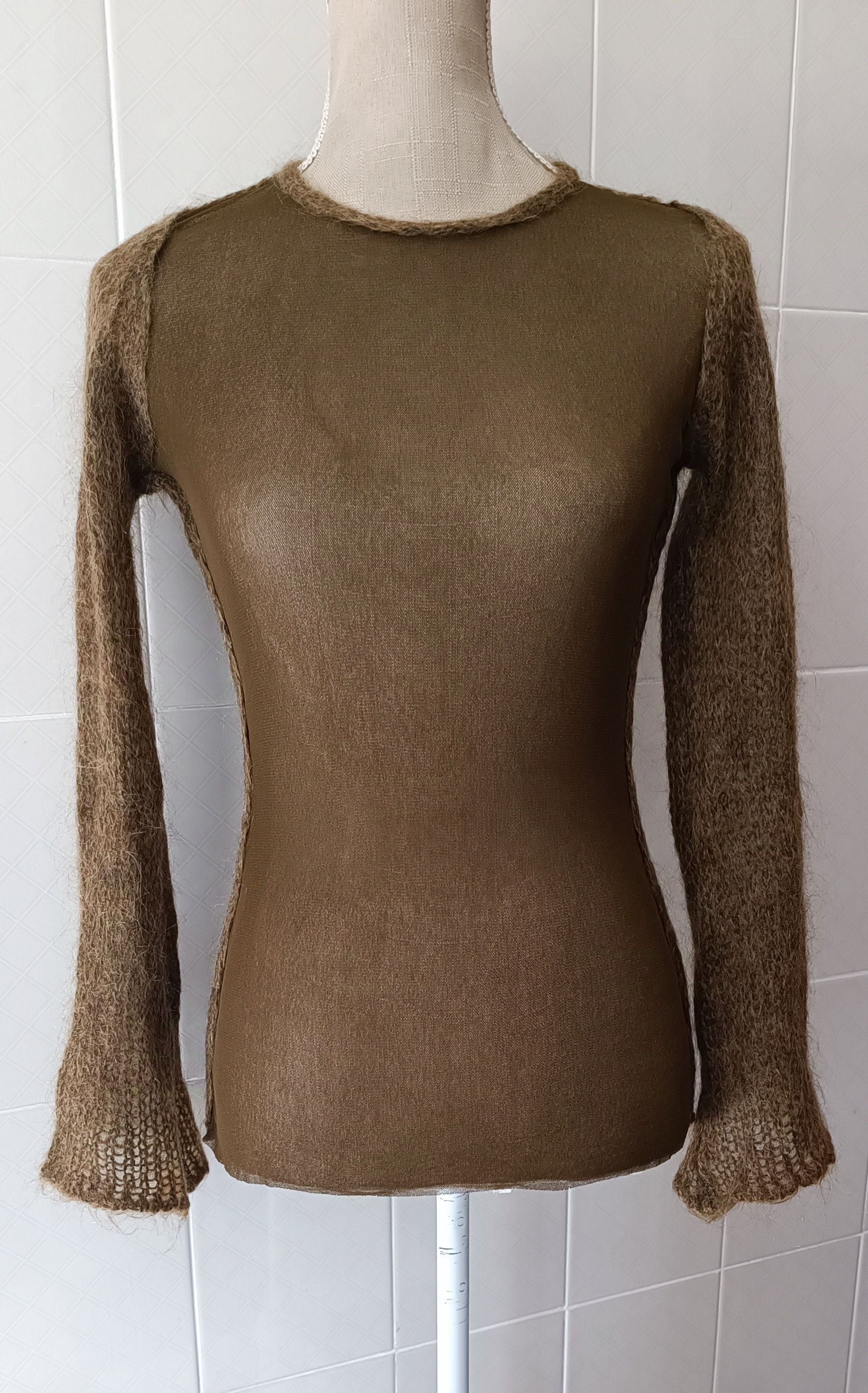 Jean Paul Gaultier 90's- Mohair sleeves and nylon micro mesh top Size XS / US 0-2 / IT 36-38 - 4 Thumbnail