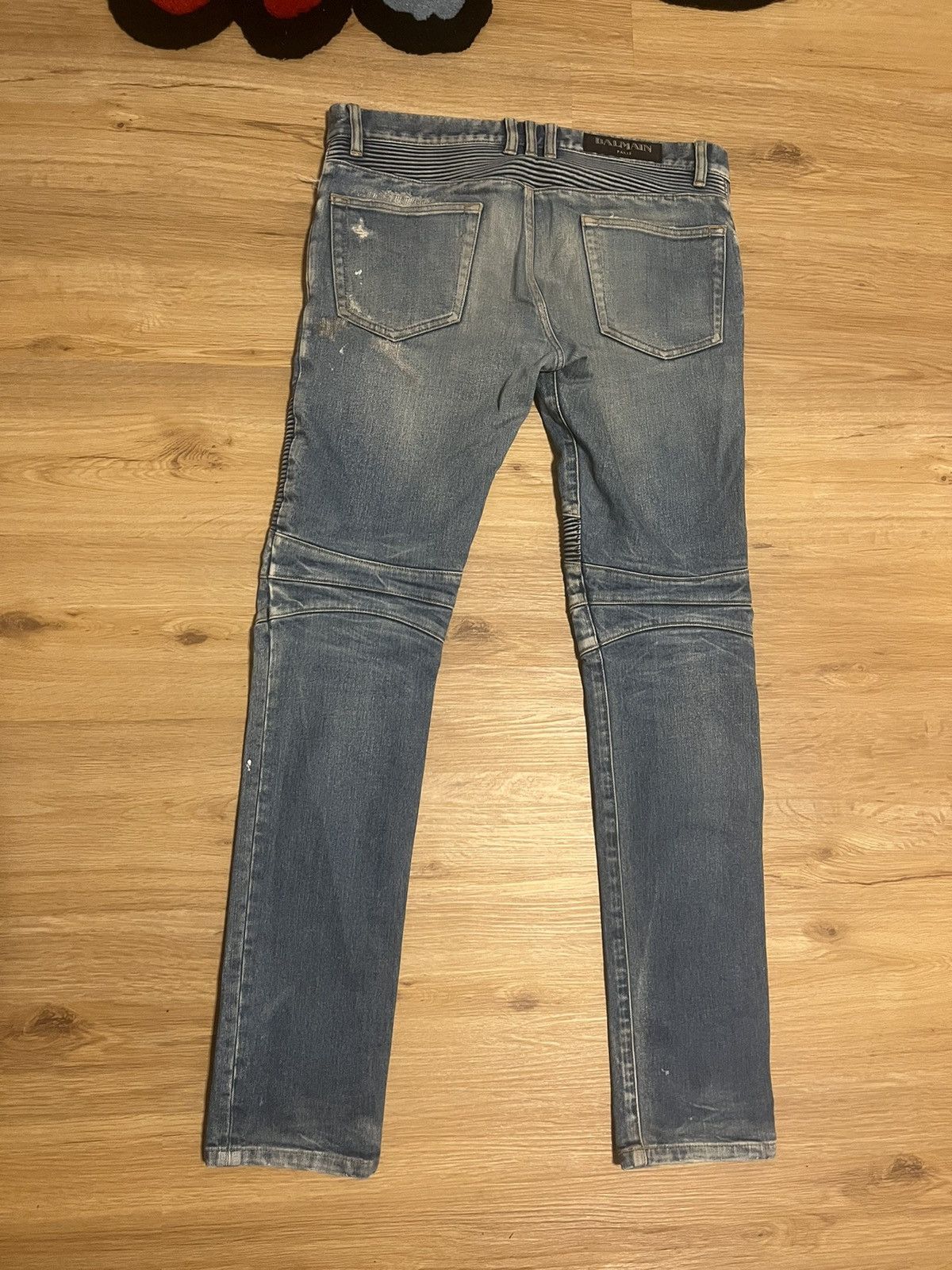 Balmain Sample 1/1 FW14 Distressed Painted Biker Denim Jean