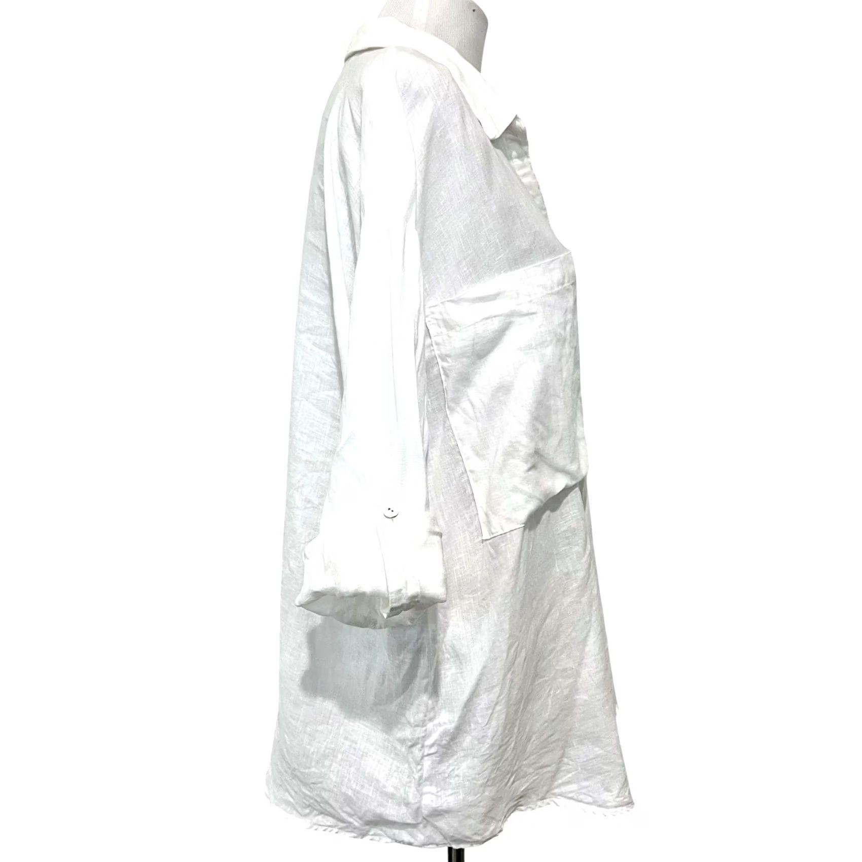 Vintage VINTAGE Magaschoni 100% Linen Button Up Shirt Roll Tab Sleeves Pockets White Womens Sz L Shirt Women L White Pocket Roll Tab Sleeve Linen Button-Up Size L / US 10 / IT 46 - 6 Thumbnail