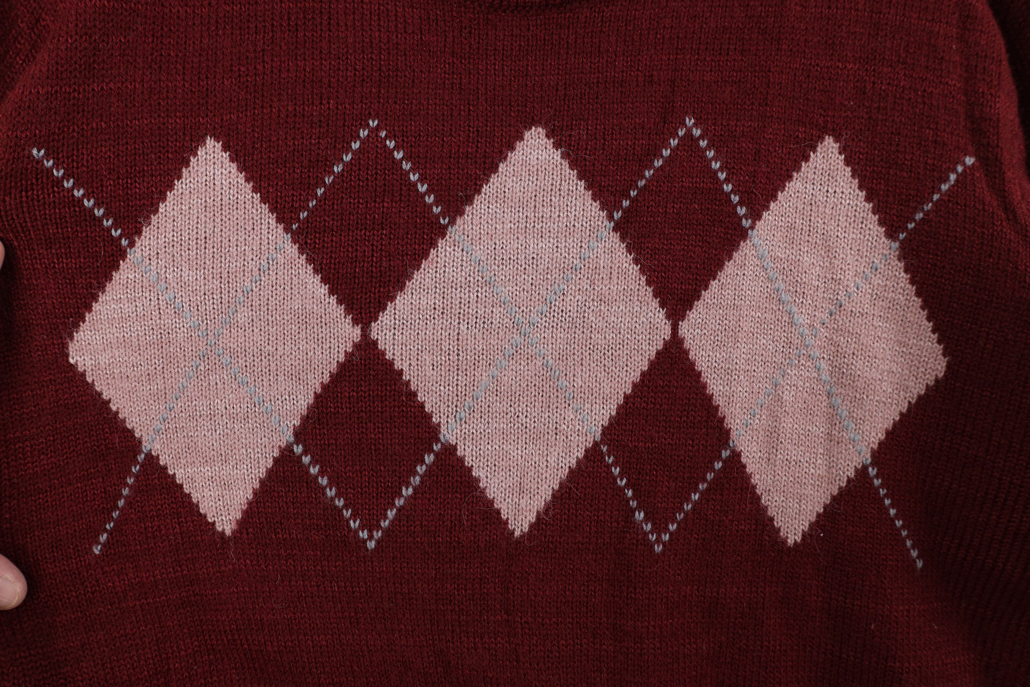 Vintage Vintage 70s Streetwear Diamond Knit Crewneck Sweater Red Size L / US 10 / IT 46 - 4 Thumbnail