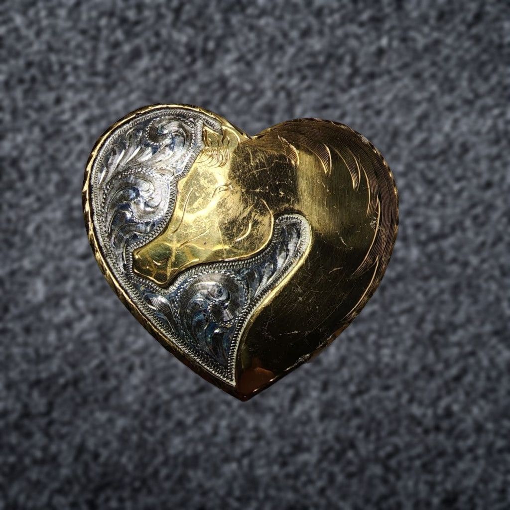 Vintage VINTAGE Handmade Silver Horse Heart Belt Buckle 1980s Mexico Animal Mens Size ONE SIZE - 1 Thumbnail