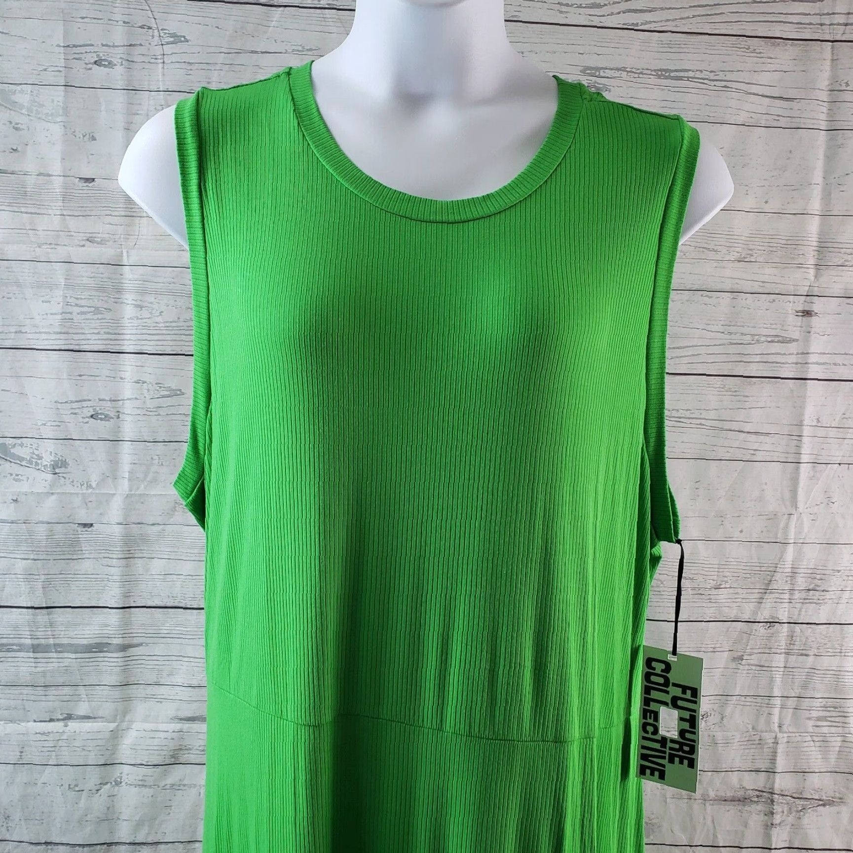 Vintage Future Collective Womens Dress 3X Green Ribbed Cutout Sleeveless Bodycon Long Rayon Blend Casual Vintage No N/A Size XXL / US 16-18 / IT 52-54 - 2 Thumbnail