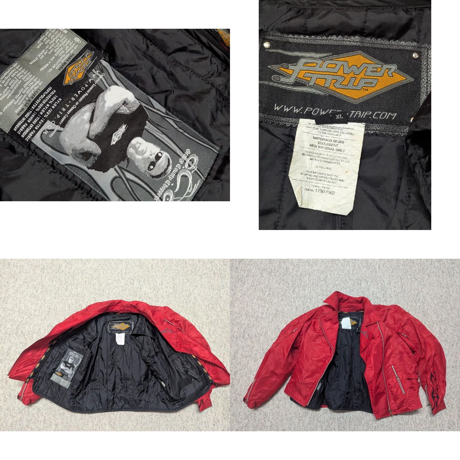Vintage VINTAGE power TRip Orange County Choppers jacket Motorcycle Jacket XL red nylon padded flames Mens Size US XL / EU 56 / 4 - 8 Thumbnail
