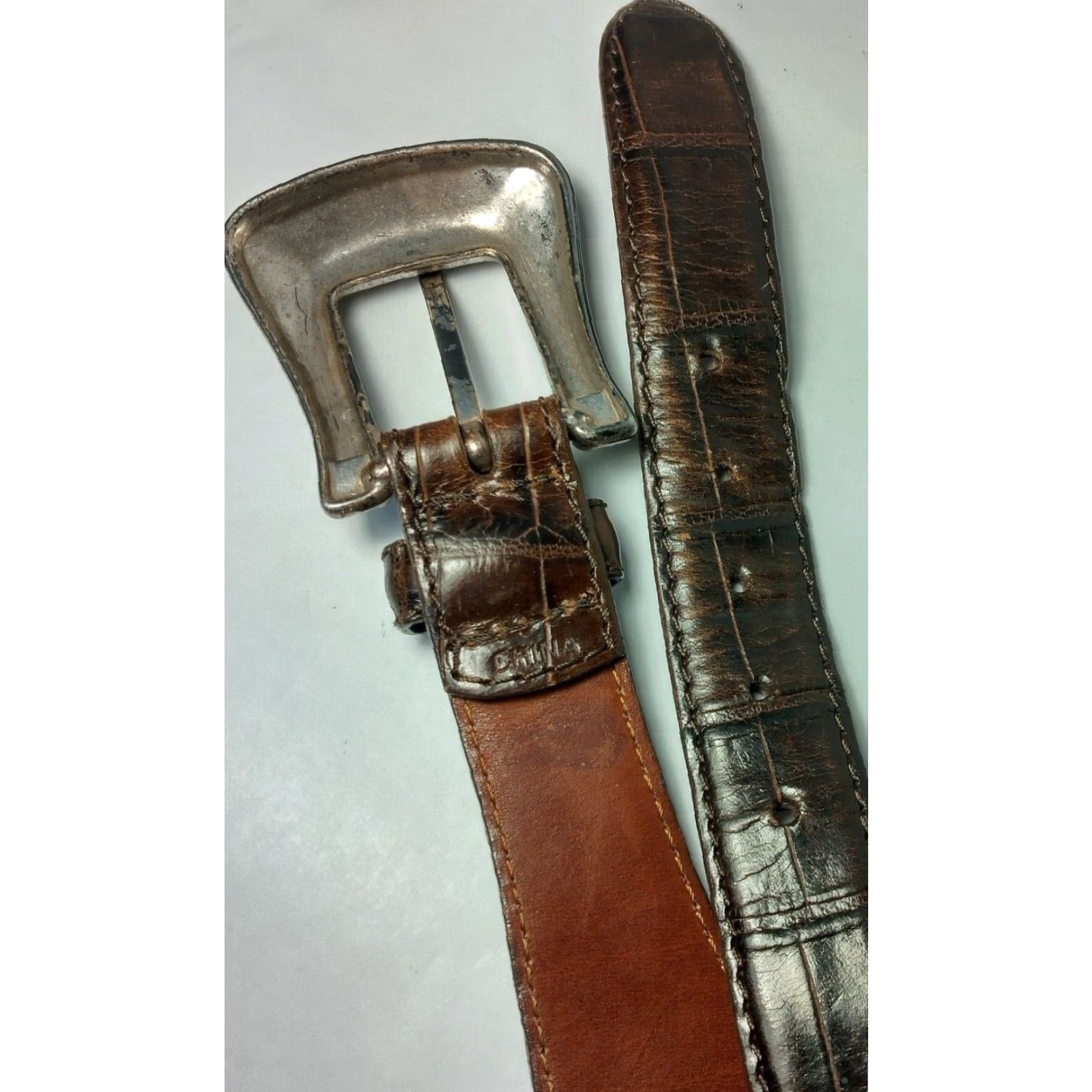 Fossil Fossil Belt Women Medium Brown Leather Metal Links Adjustable Distressed Size ONE SIZE - 7 Thumbnail
