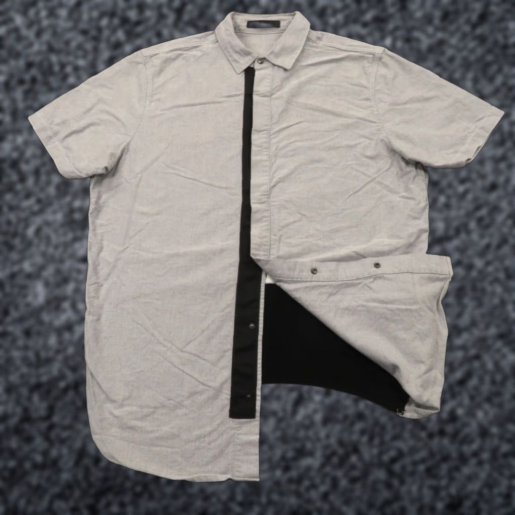 Alexander Wang Alexander Wang Shirt Mens XL Grey Chambray Snap Button Wool Band High Low Button Size US XL / EU 56 / 4 - 1 Thumbnail