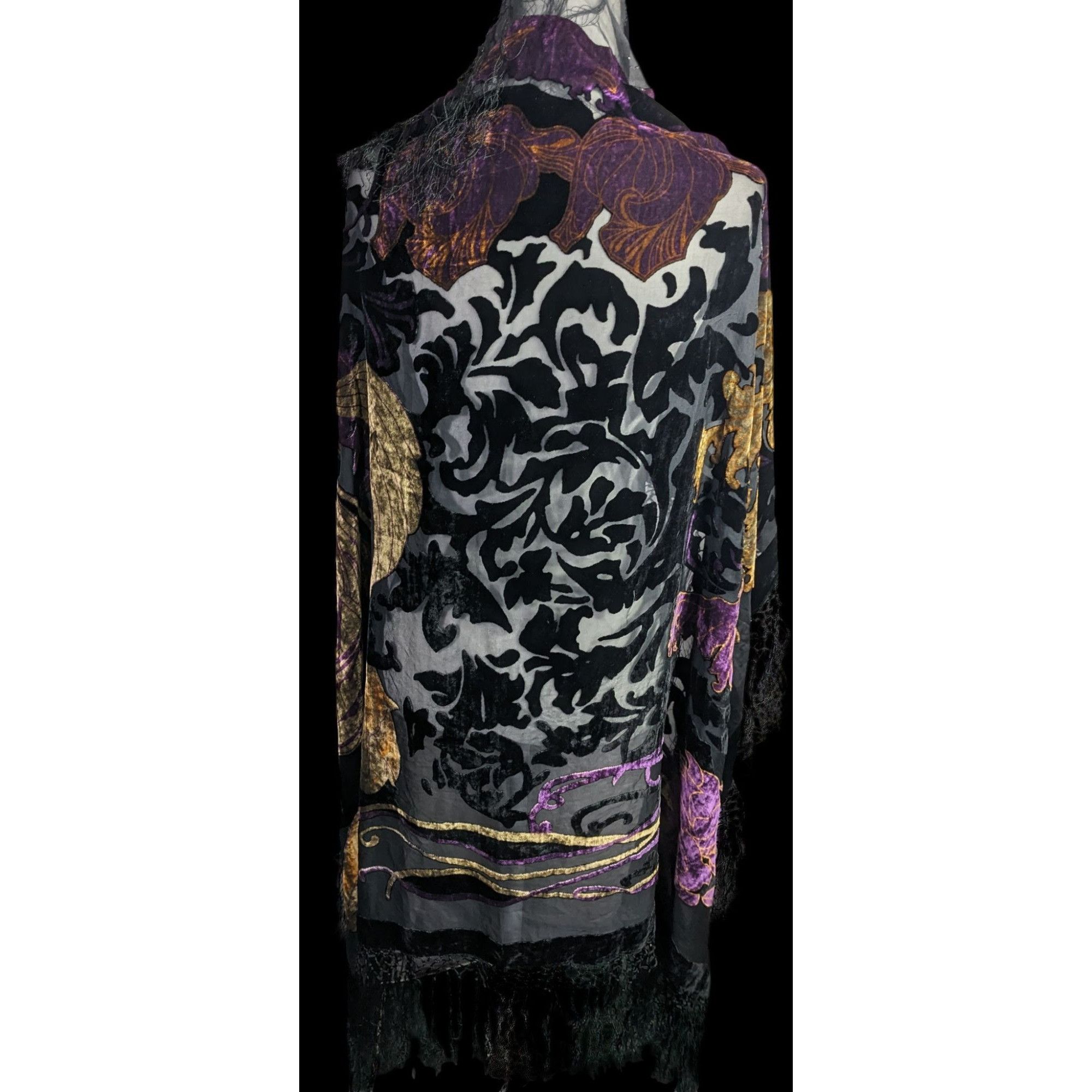 Other Vintage Burnt Velvet Shawl With Gold & Purple Floral Design Size ONE SIZE - 1 Thumbnail