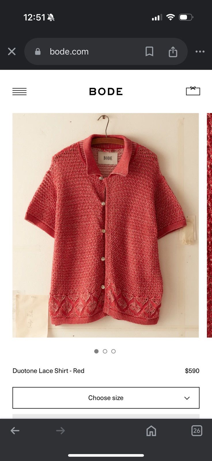 Bode BODE Duotone Lace Shirt - Red - great condition Size US M / EU 48-50 / 2 - 12 Thumbnail