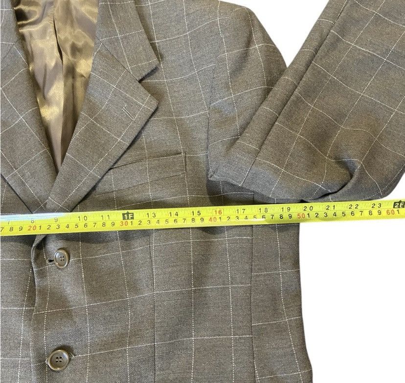 Designer Mens Blazer Windowpane Brown White Check 40S Worsted Size 40S - 5 Thumbnail