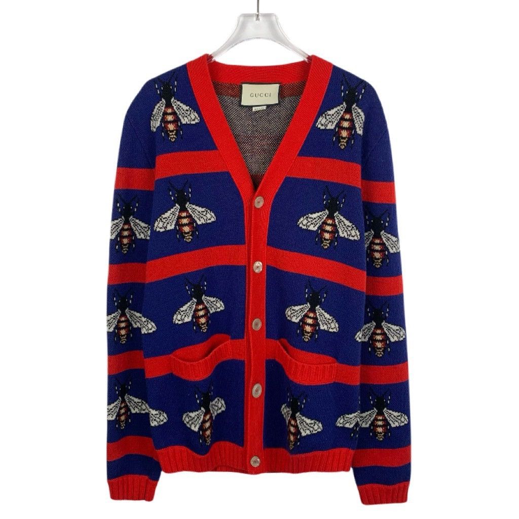 Gucci Gucci Bee Pattern V-neck Striped Wool Knitted Cardigan K26WX Size XS / US 0-2 / IT 36-38 - 1 Thumbnail