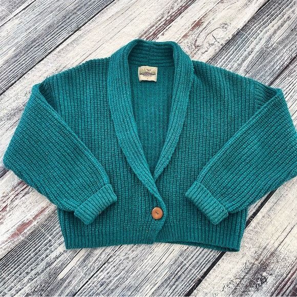 Vintage Vintage Wool “ALPS” Women's Teal Cardigan Boxy Sweater Size S / US 4 / IT 40 - 2 Thumbnail