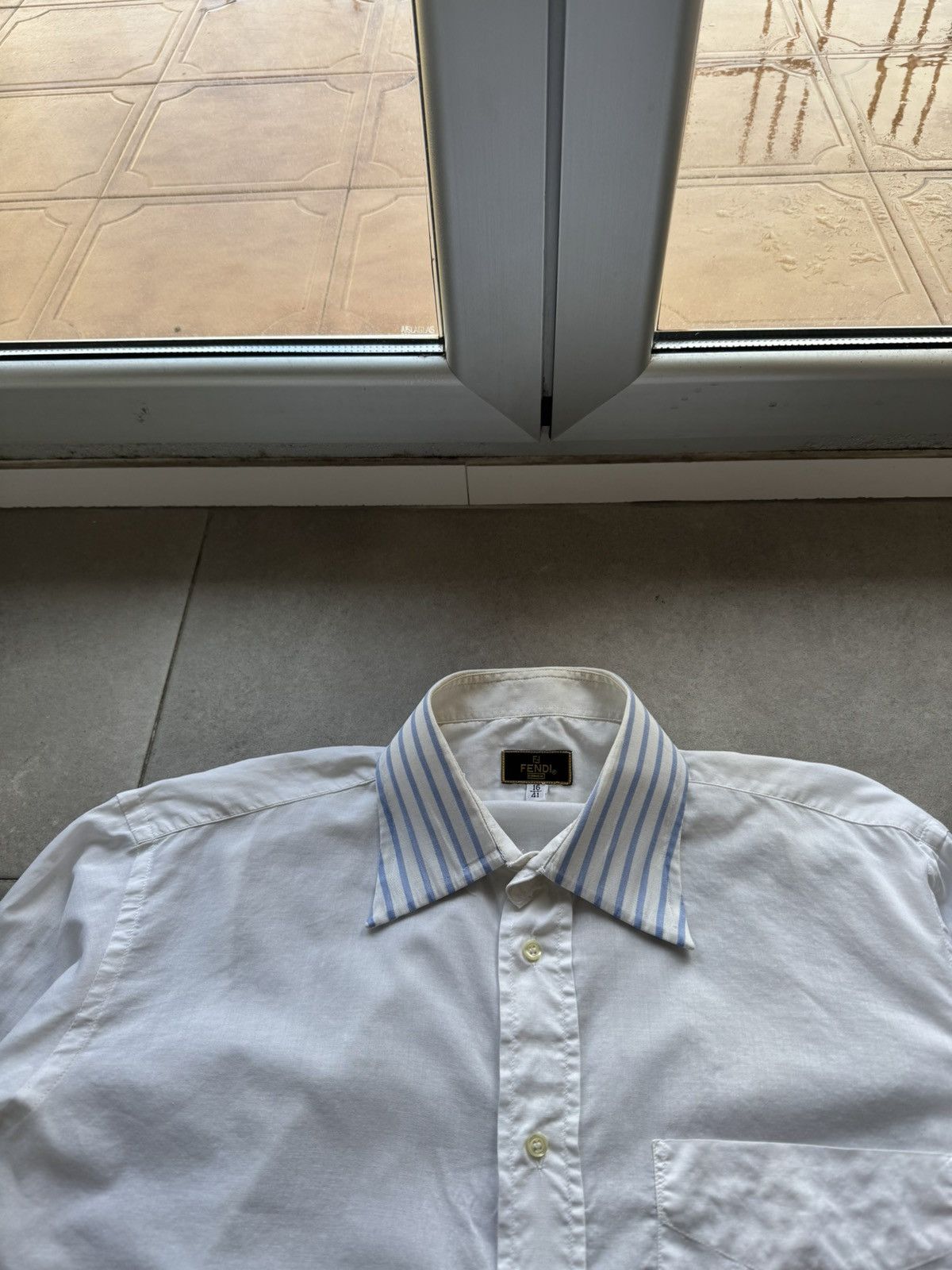 Fendi Fendi Vintage 16/41 Size White Button Striped Collar LongSleeve Button Shirt Size US L / EU 52-54 / 3 - 6 Thumbnail