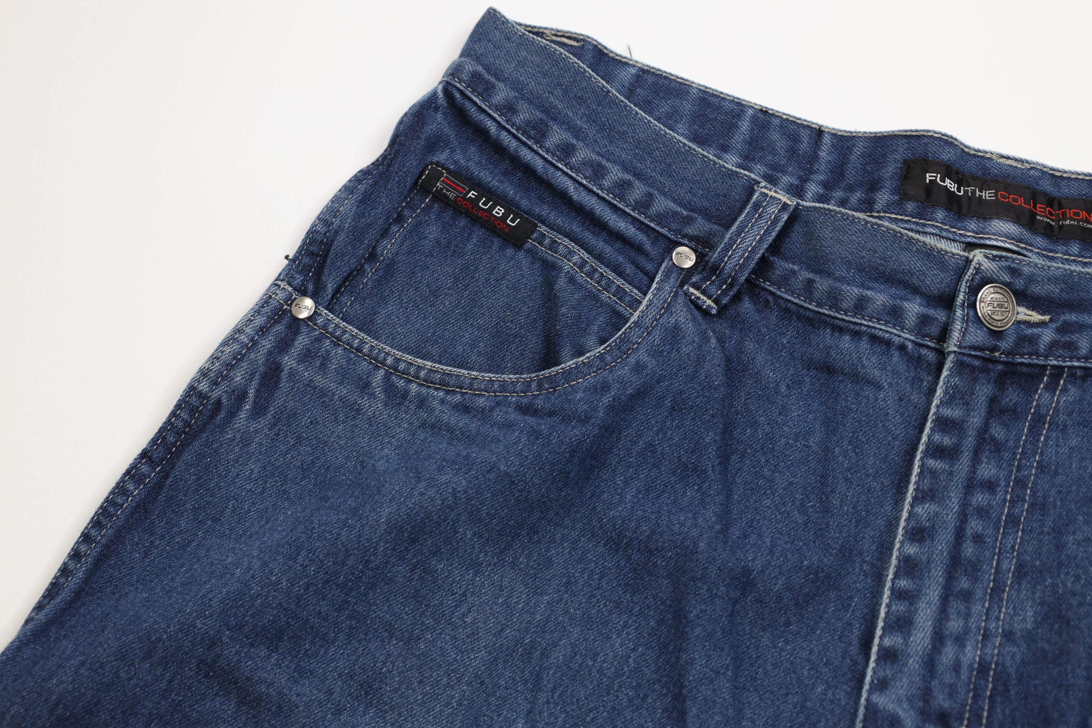Fubu Vintage 90s Y2K FUBU Spell Out Baggy Denim Cargo Shorts Blue Size US 38 / EU 54 - 7 Thumbnail