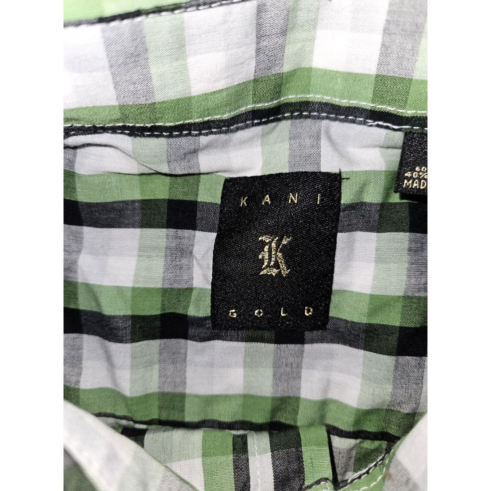 Vintage Kani Gold Shirt Mens 2XL Slim Fit Green Check Short Sleeve Button Up Y2K 90's Size US XXL / EU 58 / 5 - 2 Thumbnail