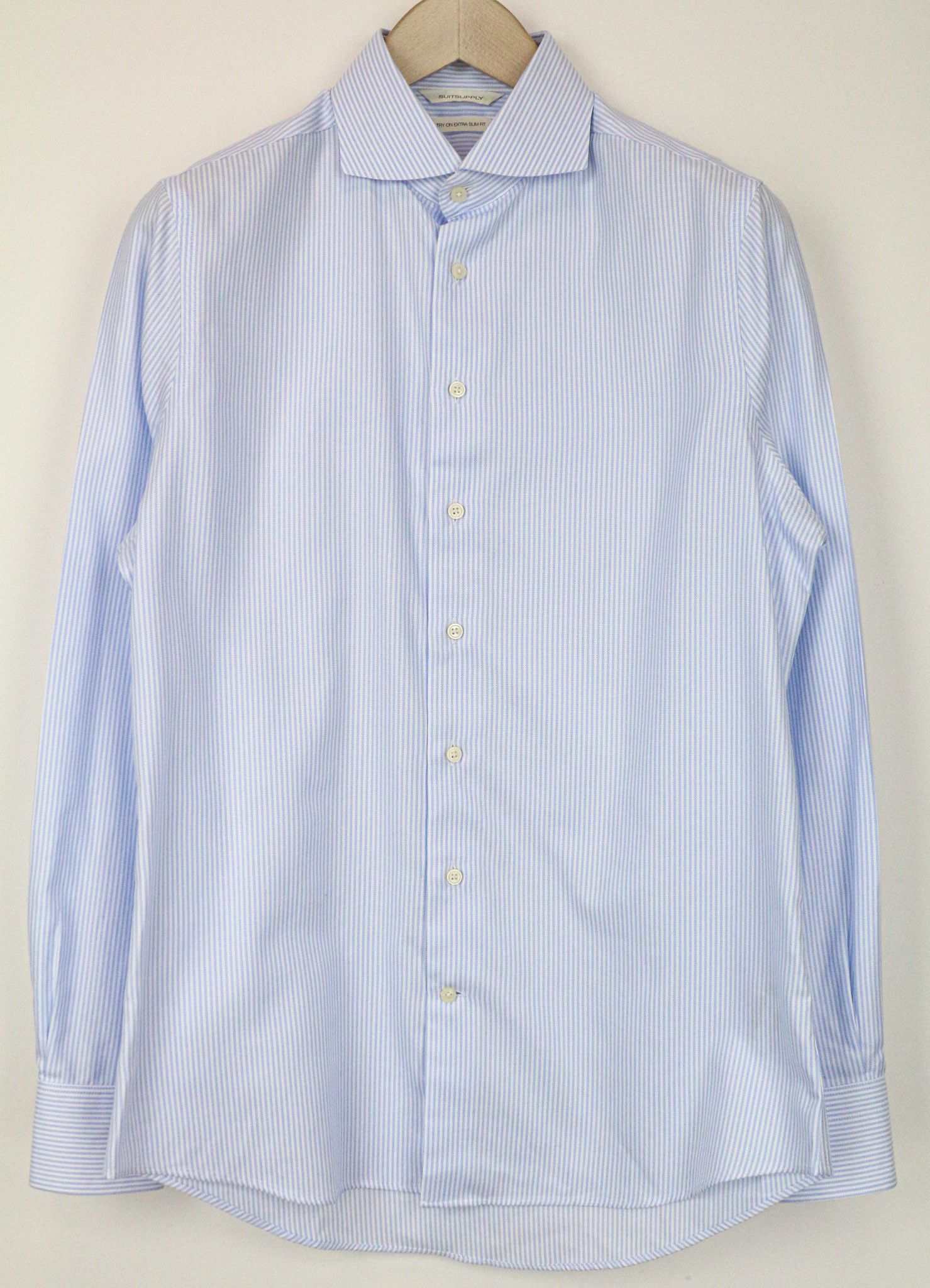 Suitsupply 40/15 3/4 Extra Slim Blue Cotton Striped Shirt 77360 Size 40R - 1 Thumbnail
