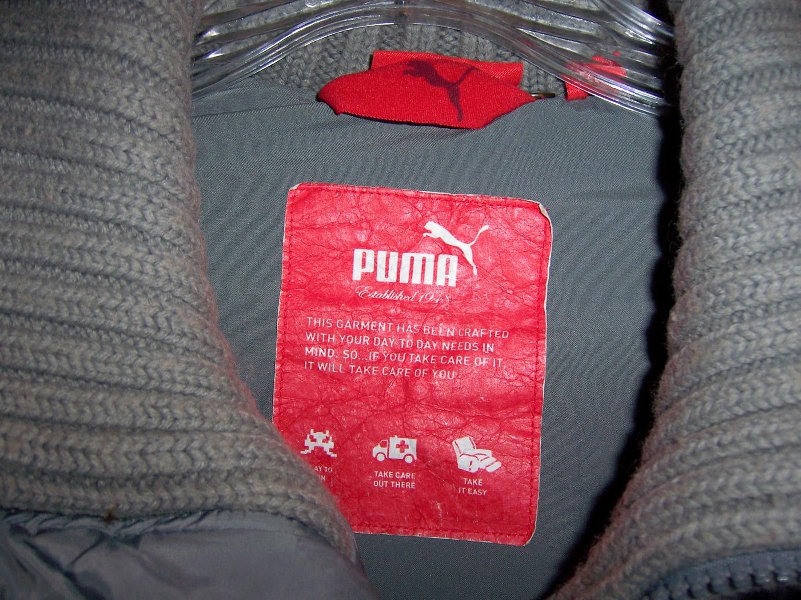 Puma Vintage Puma Men's XL Down Puffer Jacket Knit Sleeves - Grey Size US XL / EU 56 / 4 - 2 Thumbnail