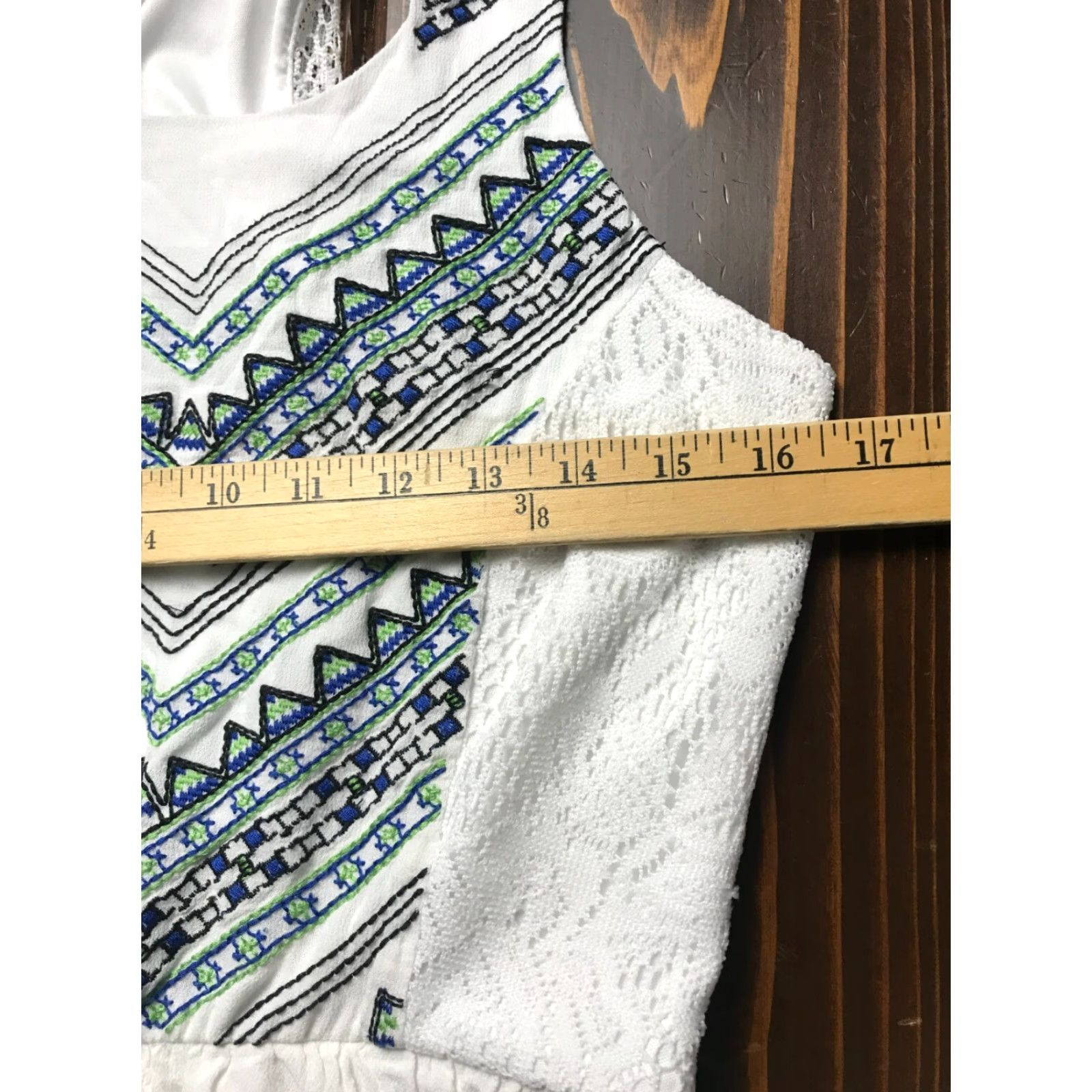 Vintage Maurices Dress Women's Large White Short Embroidered Lace Aztec A-Line Sleeveless Casual Womens Size 36" / US 14 / IT 50 - 3 Thumbnail
