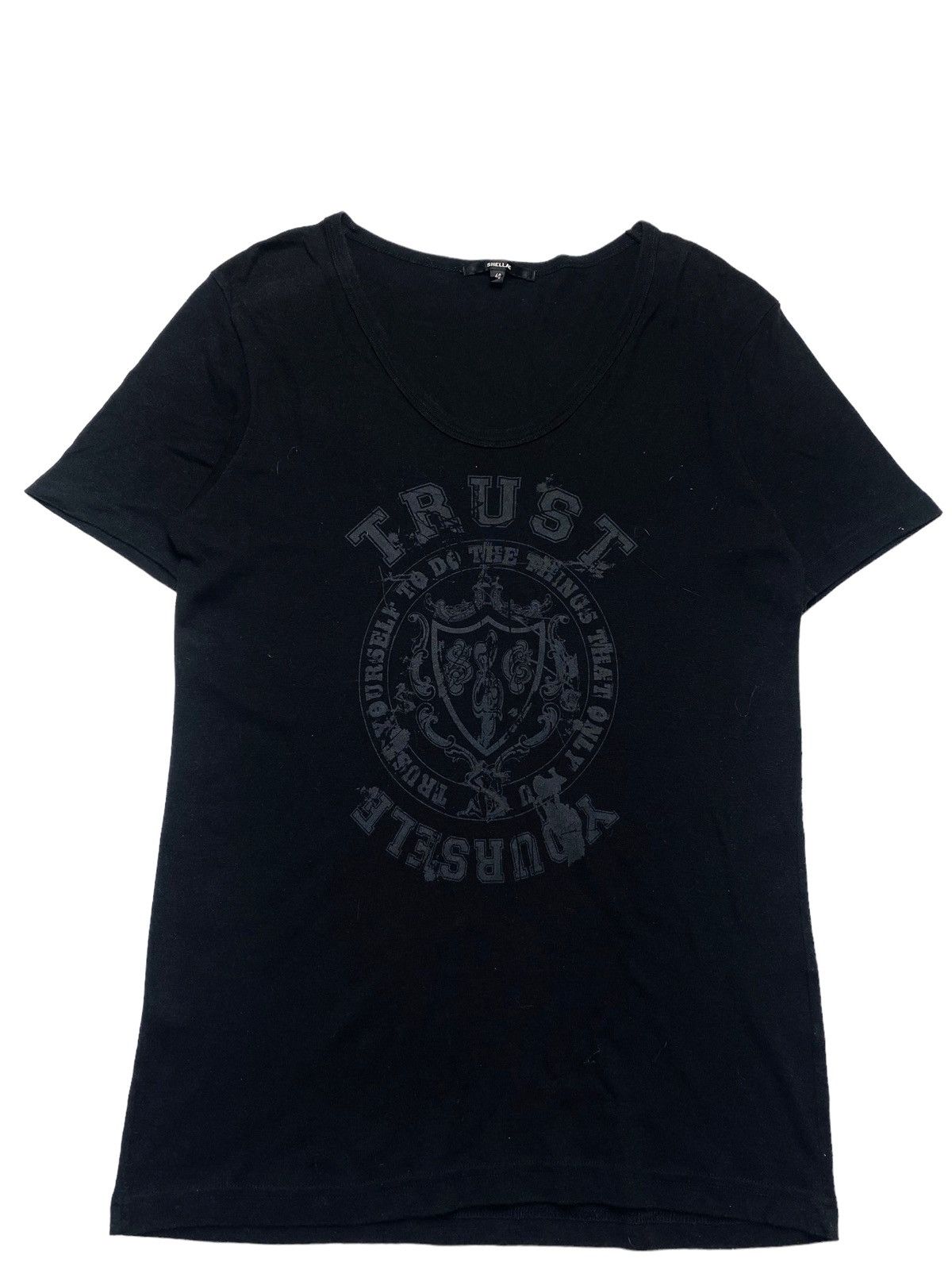 image of 14Th Addiction x Kmrii 2000S Shellac - Trust Yourself Erotic Graphic Tee in Black (Size Medium)