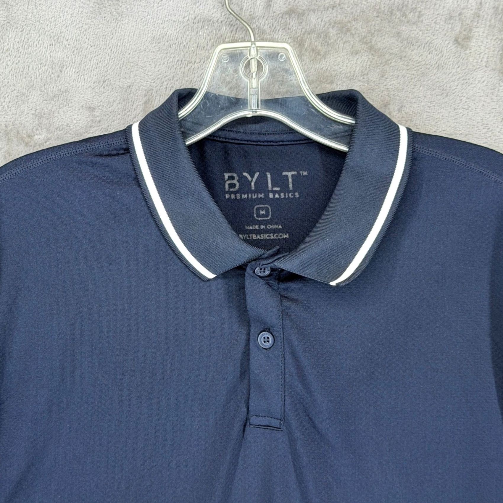 Vintage BYLT Premium Basics Polo Shirt Navy White Trim M Adult Blue Solid Drop-Cut SS Polo Short Sleeve Athletic Size US M / EU 48-50 / 2 - 2 Thumbnail