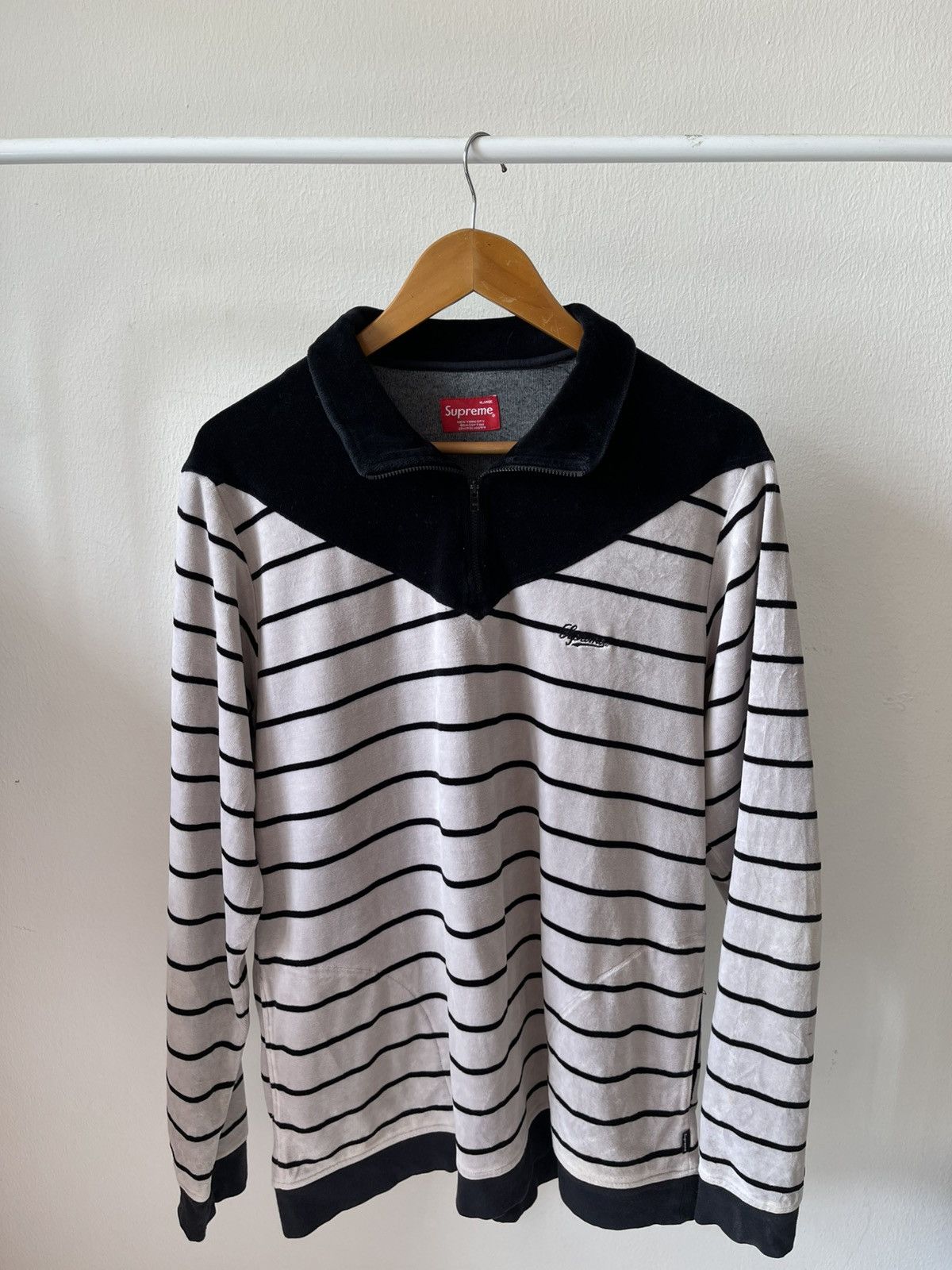 Supreme 2014 Supreme Velour Stripe Half Zipper Size US L / EU 52-54 / 3 - 1 Thumbnail