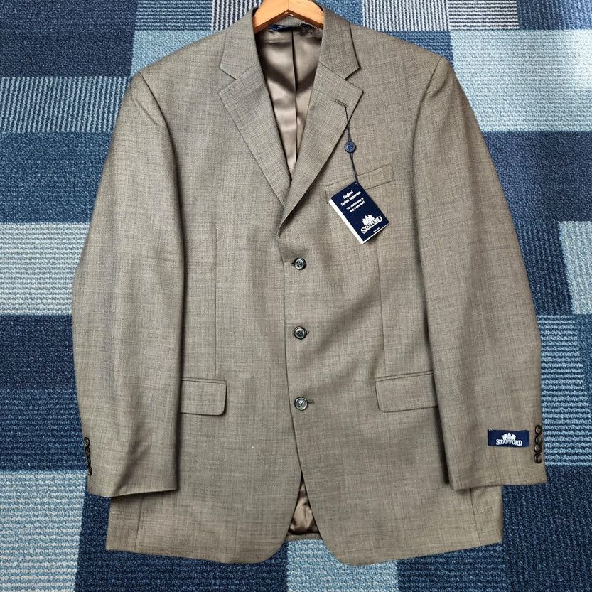 Stafford Blazer Sport Coat Mens 44 Long Brown Sharkskin 100% Wool 3 Button, Men's (Size 44r)