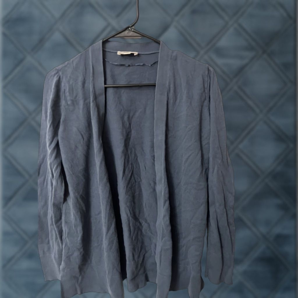 Ann Taylor VINTAGE LOFT CardiganOPEN FRONT Long Sleeves Blue Medium Womens Sweater Cardigan Cotton Blend Knit Open Front Sizes M Size M / US 6-8 / IT 42-44 - 1 Thumbnail