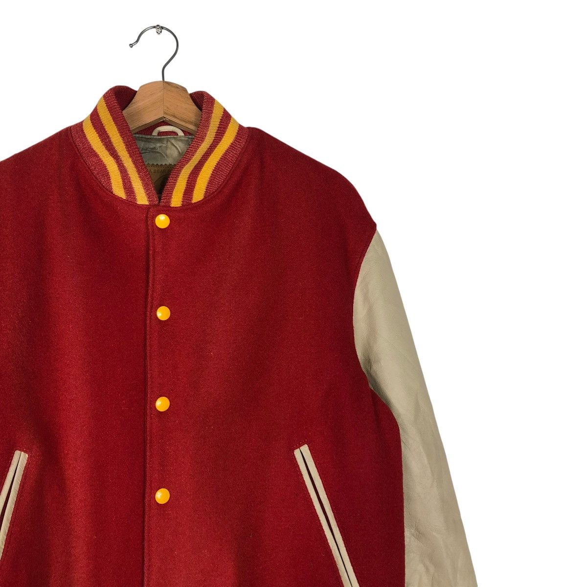 Golden Bear 🔥VTG VARSITY JUMPER BOMBER JACKET LEATHER GOLDEN BEAR USA Size US L / EU 52-54 / 3 - 8 Thumbnail