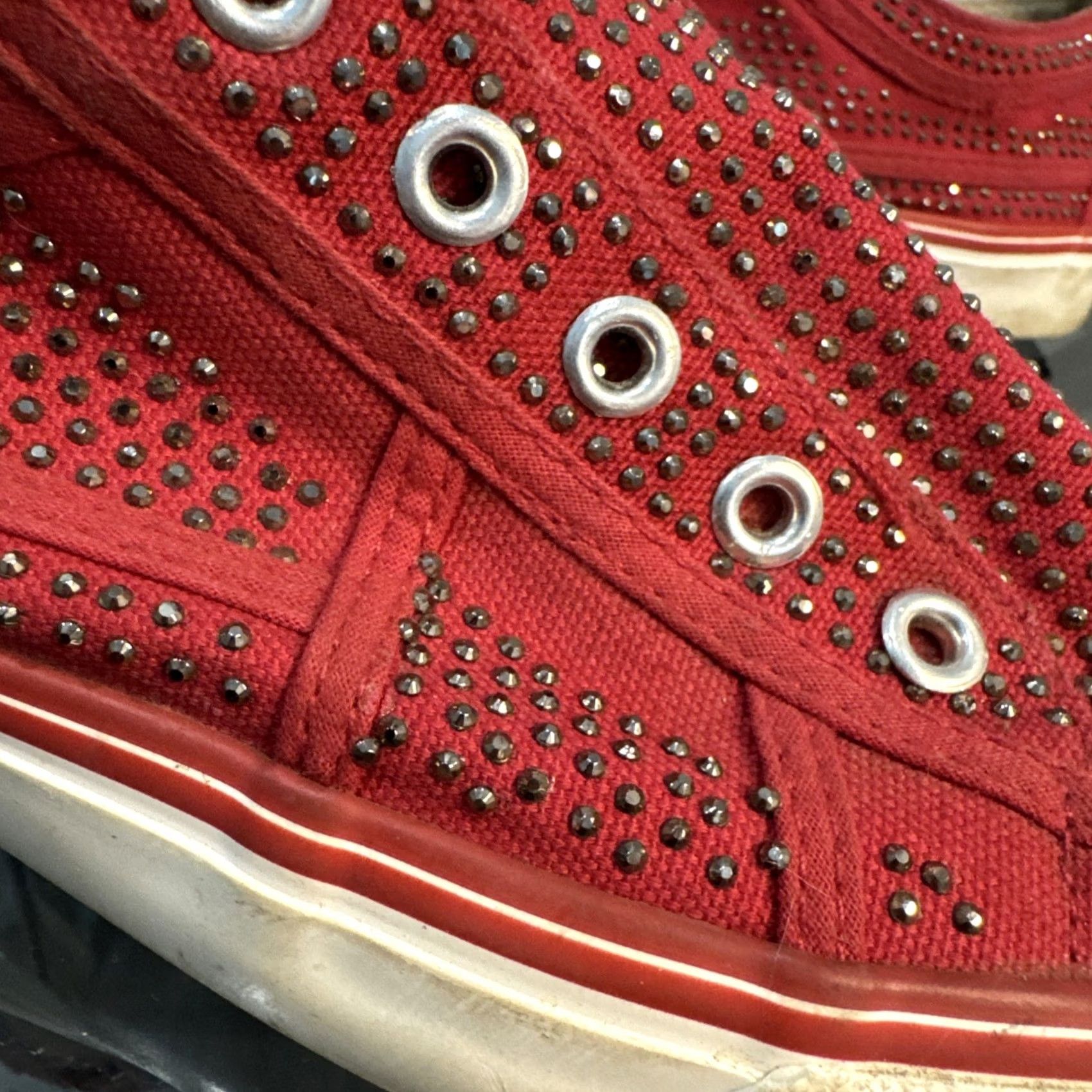 True Religion VINTAGE True Religion Sneakers Woman Red Size 8 Rhinestone-Studded Canvas Slip-On Shoes Women Sneaker 8 Red Womens Size US 8 / IT 38 - 3 Thumbnail
