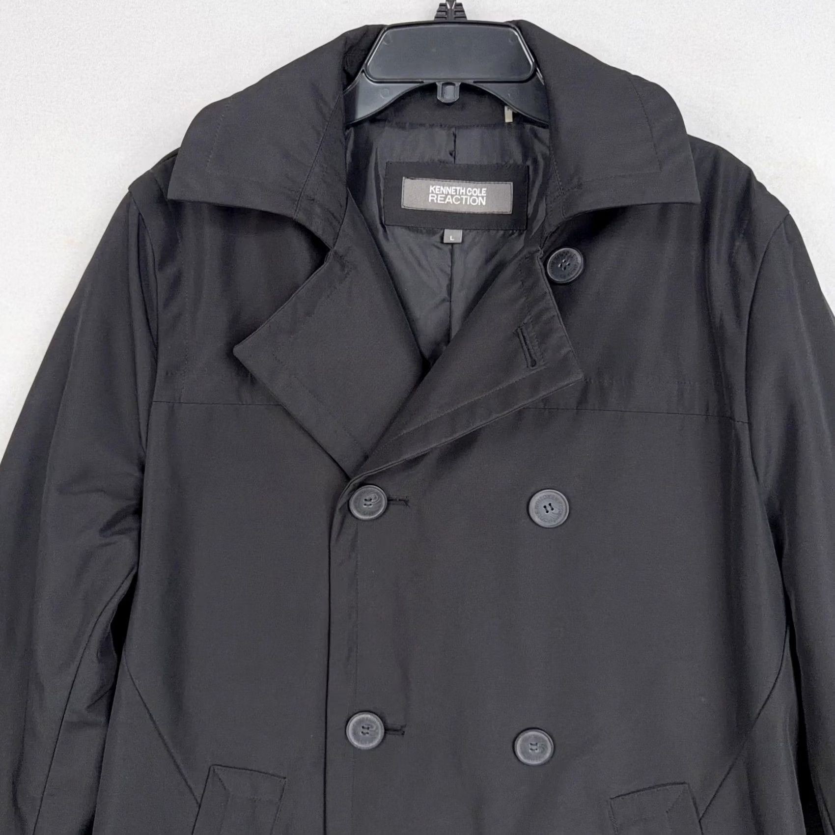 Kenneth Cole Kenneth Cole Reaction Coat Mens Large Black Pea Coat Insulated Button Front Lined Padded Polyester Size US L / EU 52-54 / 3 - 2 Thumbnail