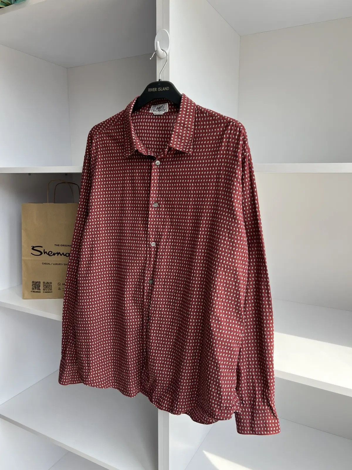 Designer × Hermes × Vintage Vintage Hermes Penguin Imprinted Fitted Coton Shirt Size US M / EU 48-50 / 2 - 2 Thumbnail
