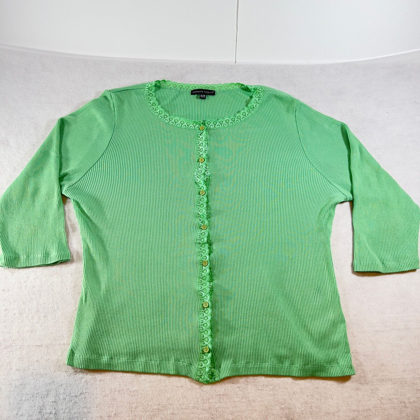 Other Button Up Top Carolyn Taylor Woman's XL Green Lace Trim Size XL / US 12-14 / IT 48-50 - 2 Thumbnail