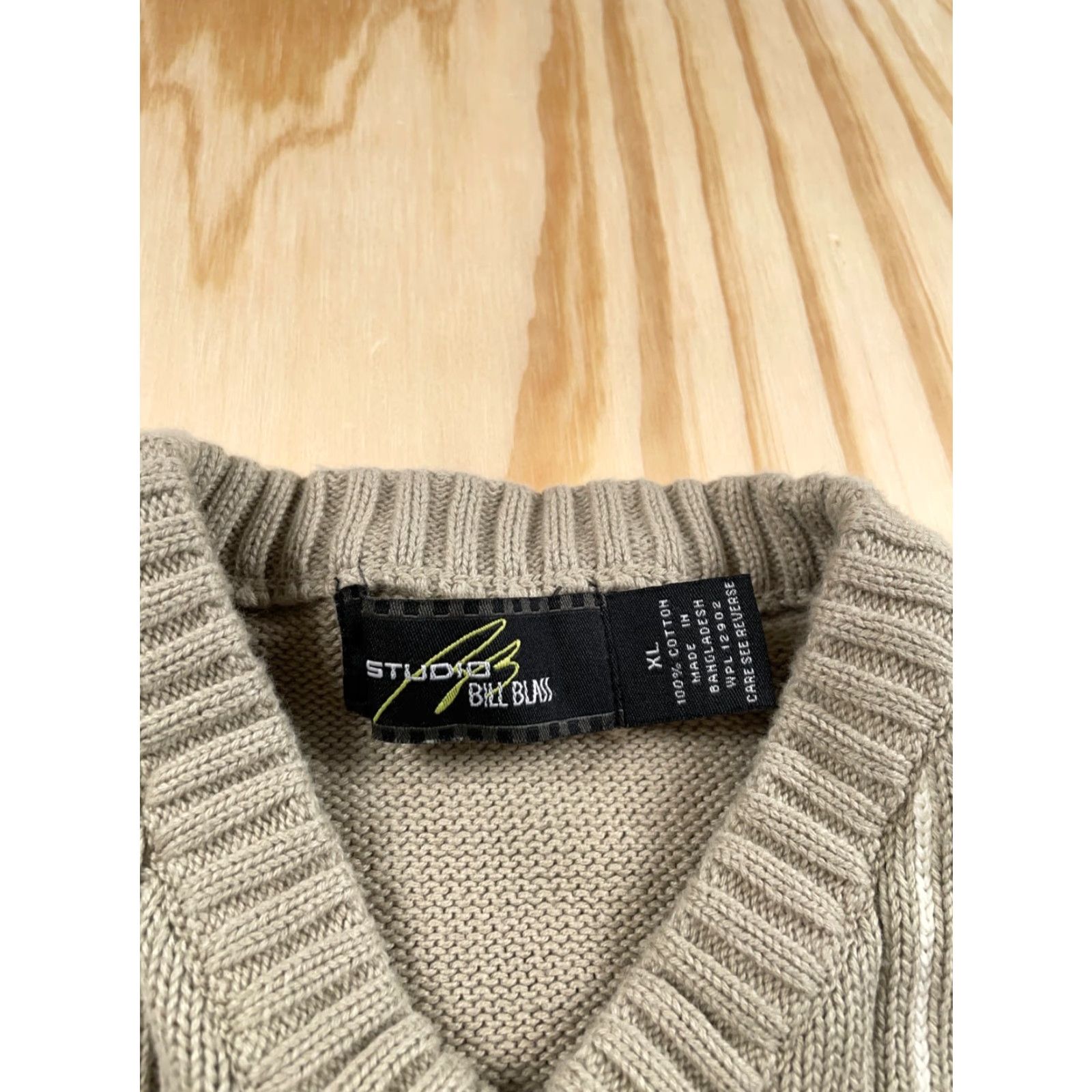 Bill Blass VINTAGE Bill Blass Vest Adult XL Beige Striped Chunky Knit Cotton V-Neck Size US XL / EU 56 / 4 - 3 Thumbnail