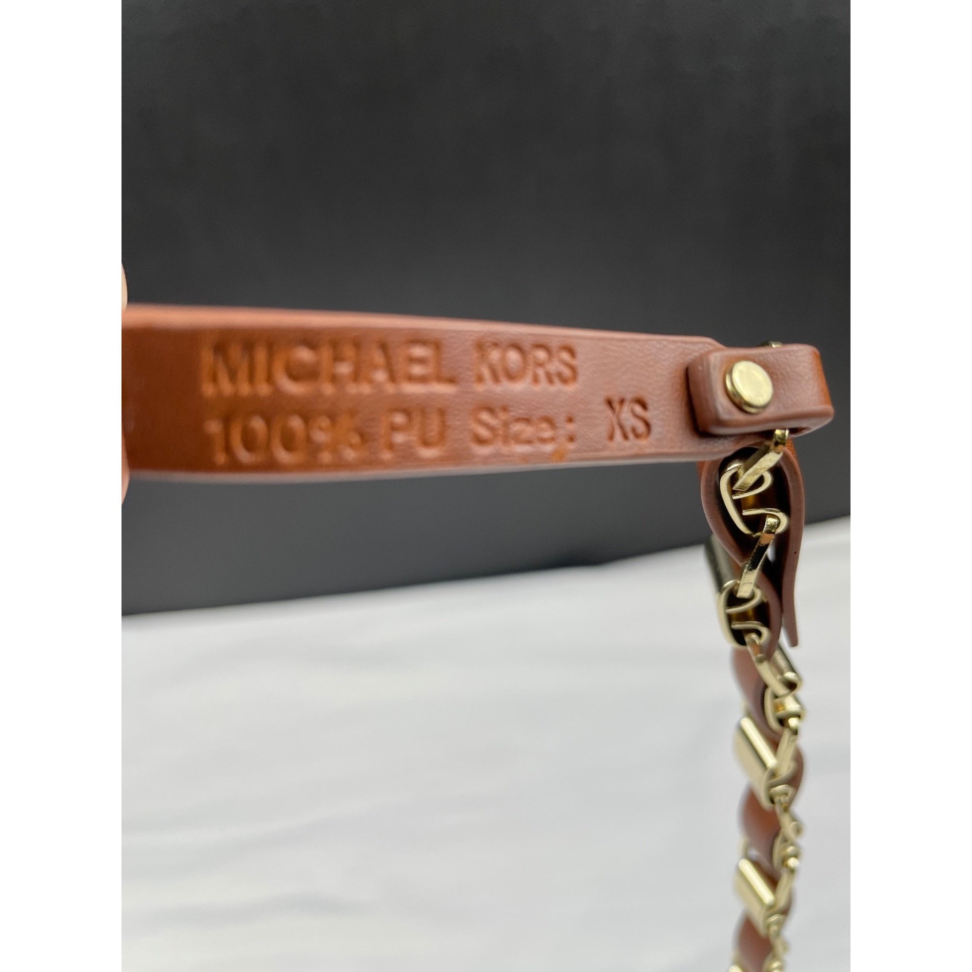 Michael Kors Michael Kors Women's Tan/Gold Chain Link/Leather Belt Size X Size ONE SIZE - 7 Thumbnail