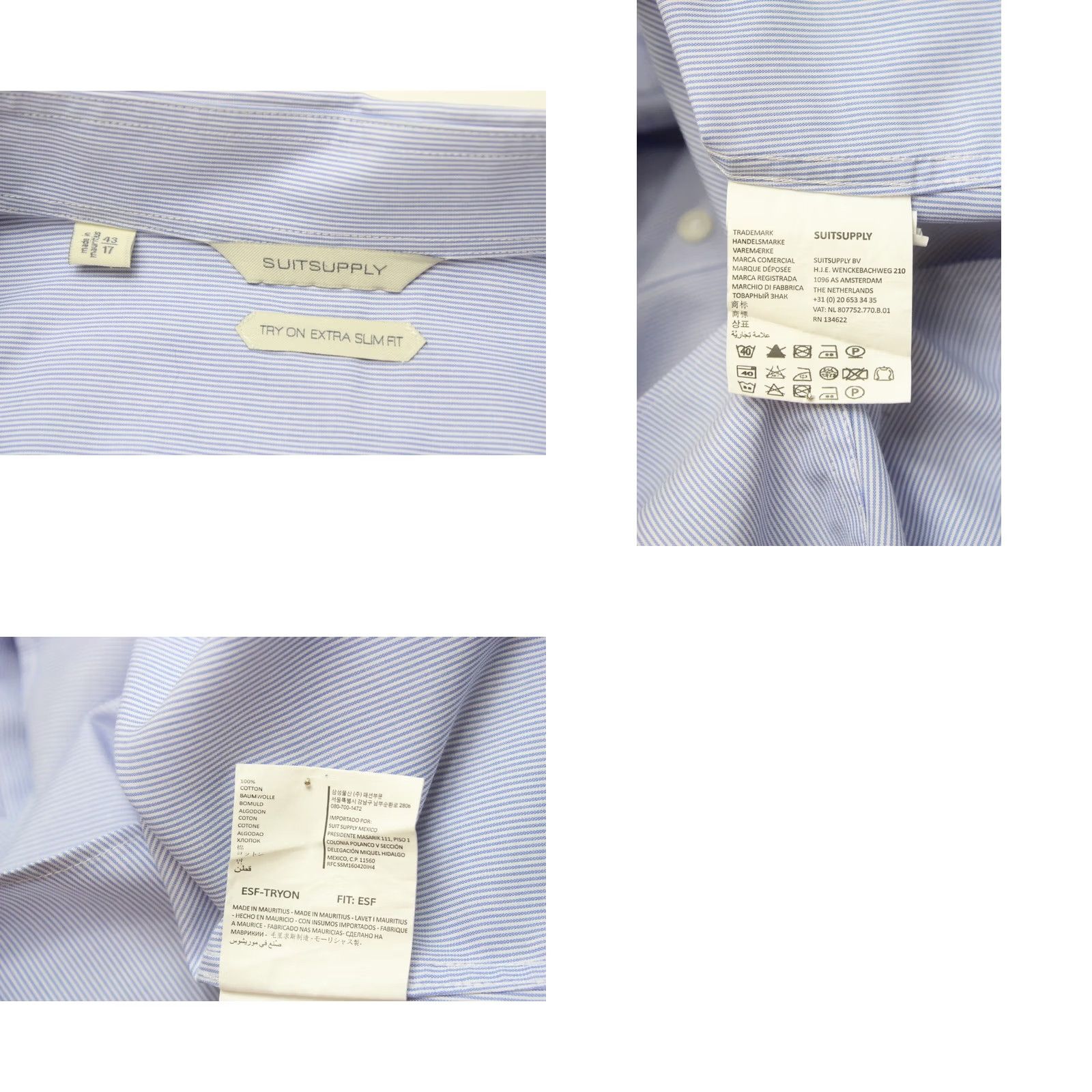 Suitsupply Suitsupply Try On Extra Slim Fit Formal Shirt Men's 43 / 17 Cutaway Collar Blue Pinstripe Dress Shirt Button-Up Button Cuffs Long Sleeve Size 46R - 8 Thumbnail
