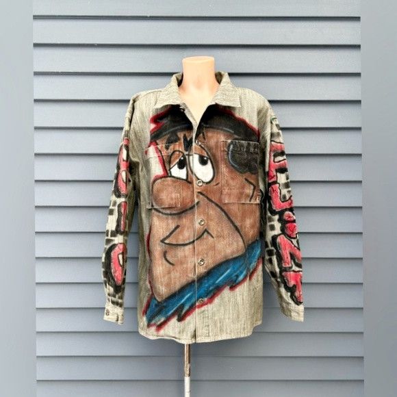 Vintage 90s Flintstones 810 Flint Airbrushed Denim Jacket