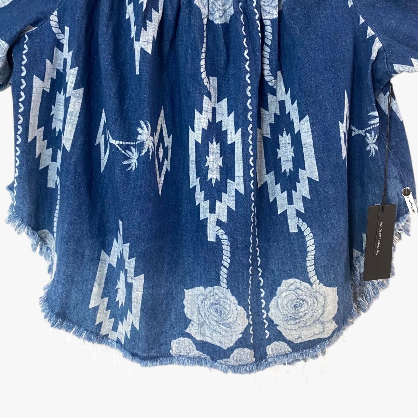 Vintage VINTAGE One Teaspoon Denim Blouse Women Medium Off-The-Shoulder Aztec Floral Bohemian Festival Size M / US 6-8 / IT 42-44 - 6 Thumbnail
