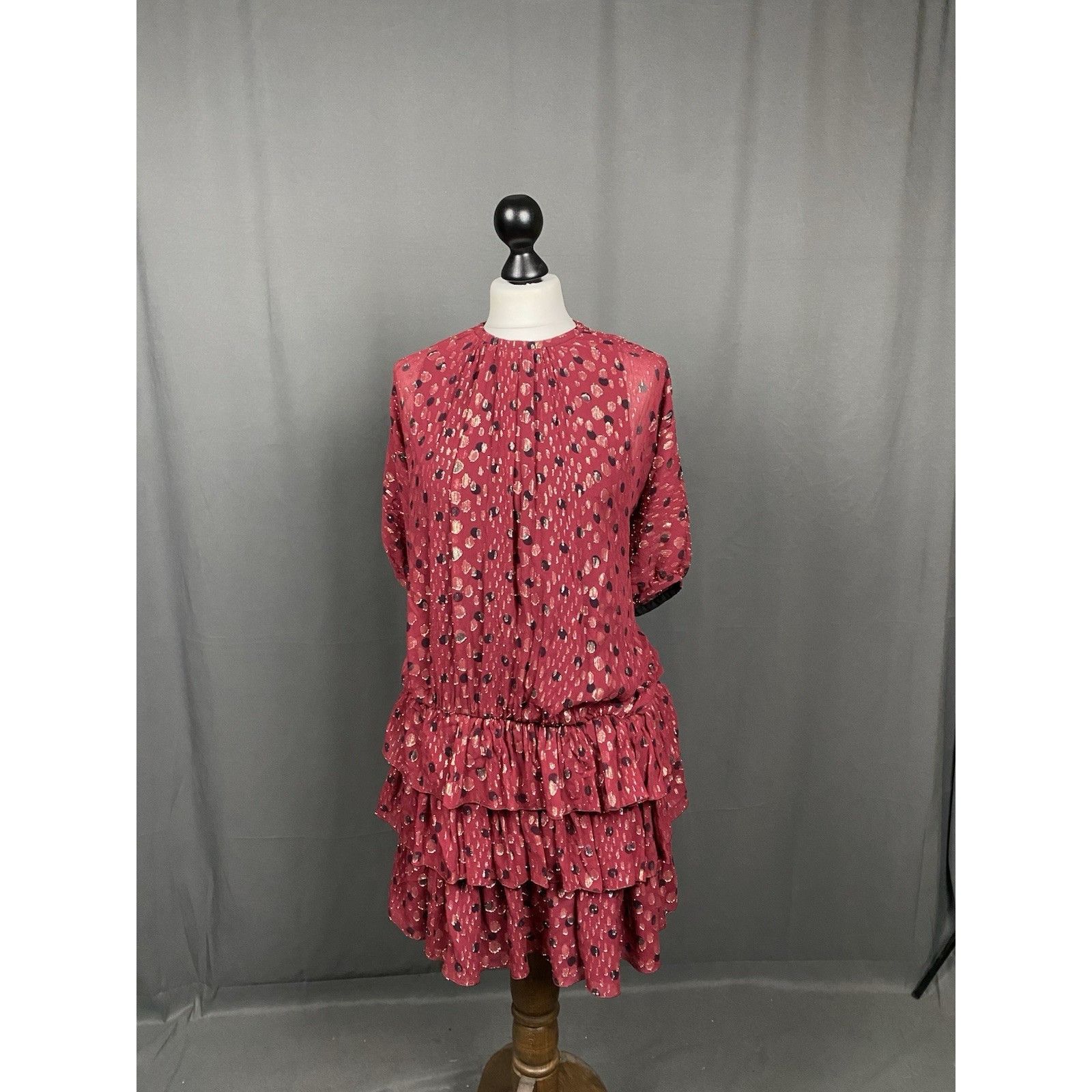 Saint Laurent Paris Saint Laurent Recent Polka Dot Women's Purple Red Silk Tiere Size M / US 6-8 / IT 42-44 - 7 Thumbnail