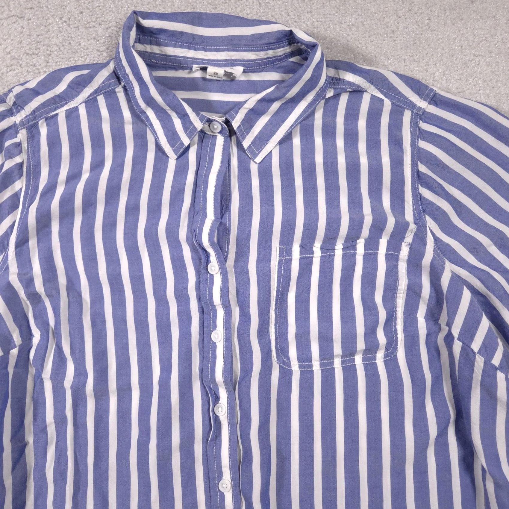 Vintage Beachlunchlounge Shirt Womens 2X Blue White Stripe Button Front Viscose Top Size XXL / US 16-18 / IT 52-54 - 3 Thumbnail